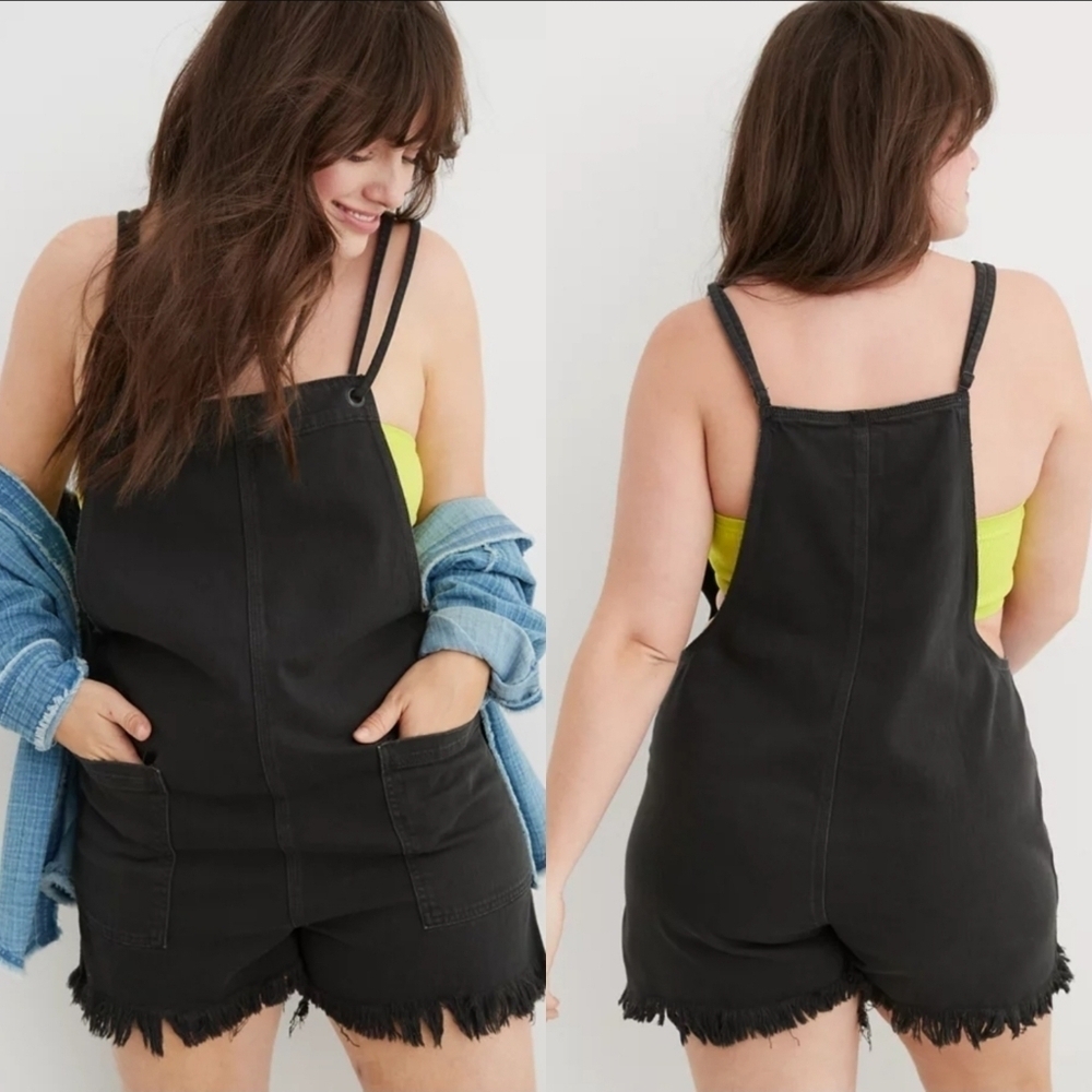 Aerie Double Strap Shortall Smoked Gray Small